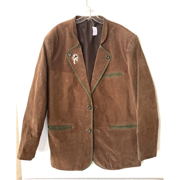 Mens Unisex Suede Genuine Leather Jacket Brown Vintage Western Embroidery 46 - Picture 1 of 10